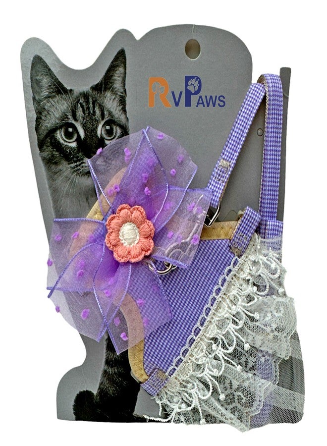 Pups&Pets طقم سرج أنيق للقطط من Pups&Pets مزين بالدانتيل والزهور، فستان قابل للتعديل للحيوانات الأليفة مع فيونكة، سرج مبطن بشبكة للقطط الصغيرة والجراء، حزام للقطط، مقود نايلون 10 مم - عبوة من قطعة واحدة - Image 5